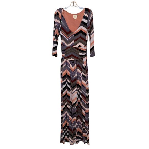 Maeve Novela Chevron Maxi Dress Artsy Boho Casual Coastal Cowgirl Stretch Knit M - Picture 2 of 8